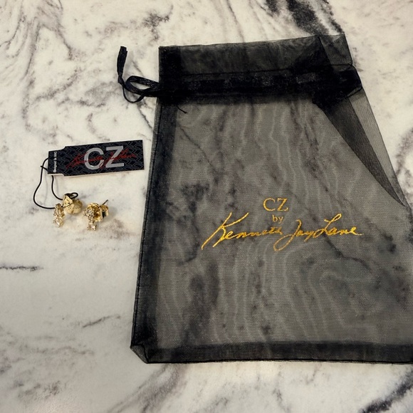 Kenneth Jay Lane Gold Crystal Earrings - Picture 3 of 4